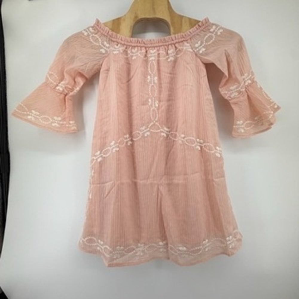 Foxiedox Peach Embroidered Off Shoulder Mini Dress Small‎ Boho Cottagecore